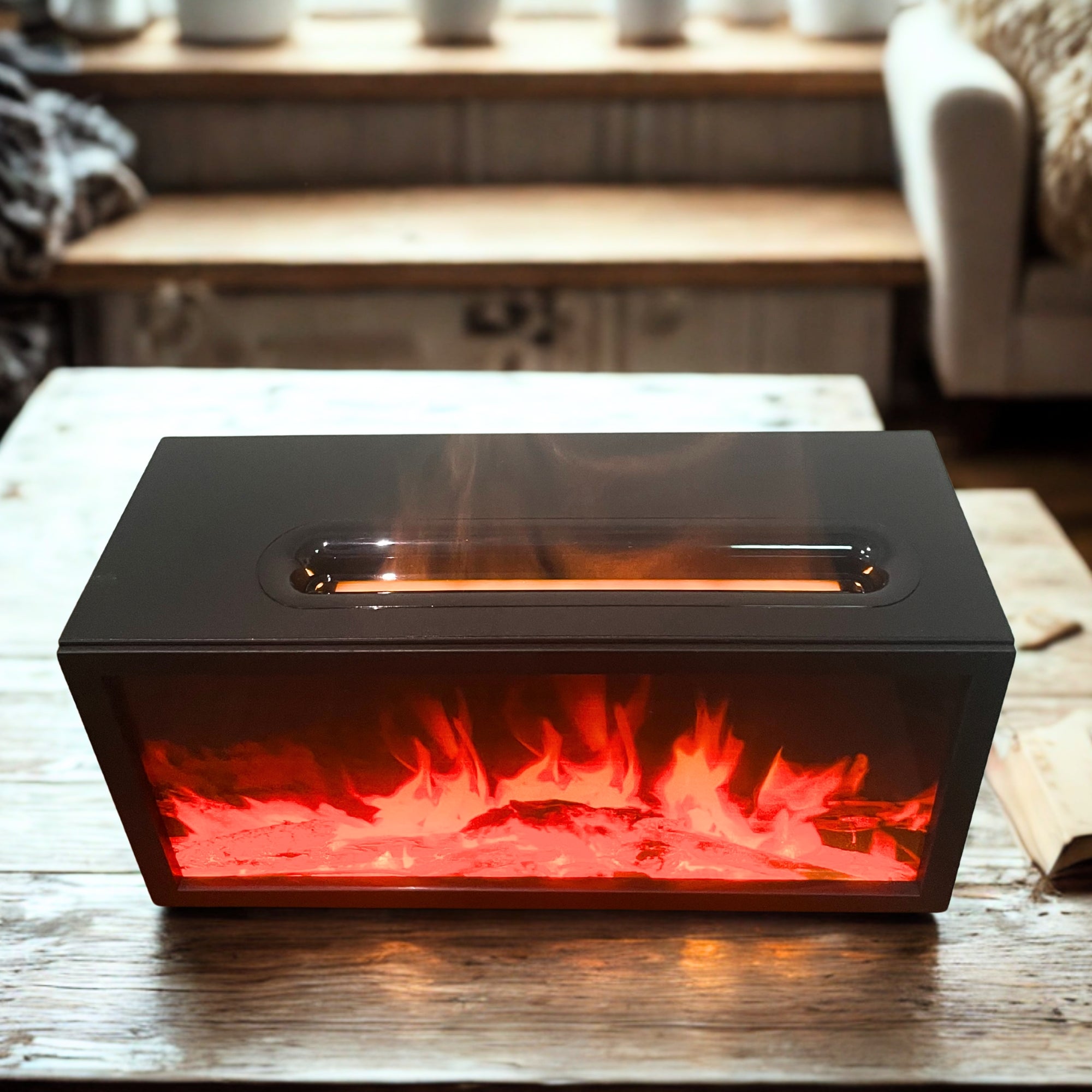 Diffusor mit Flammeneffekt und entspannenden Klängen – Schwarz USB – Farbwechsel